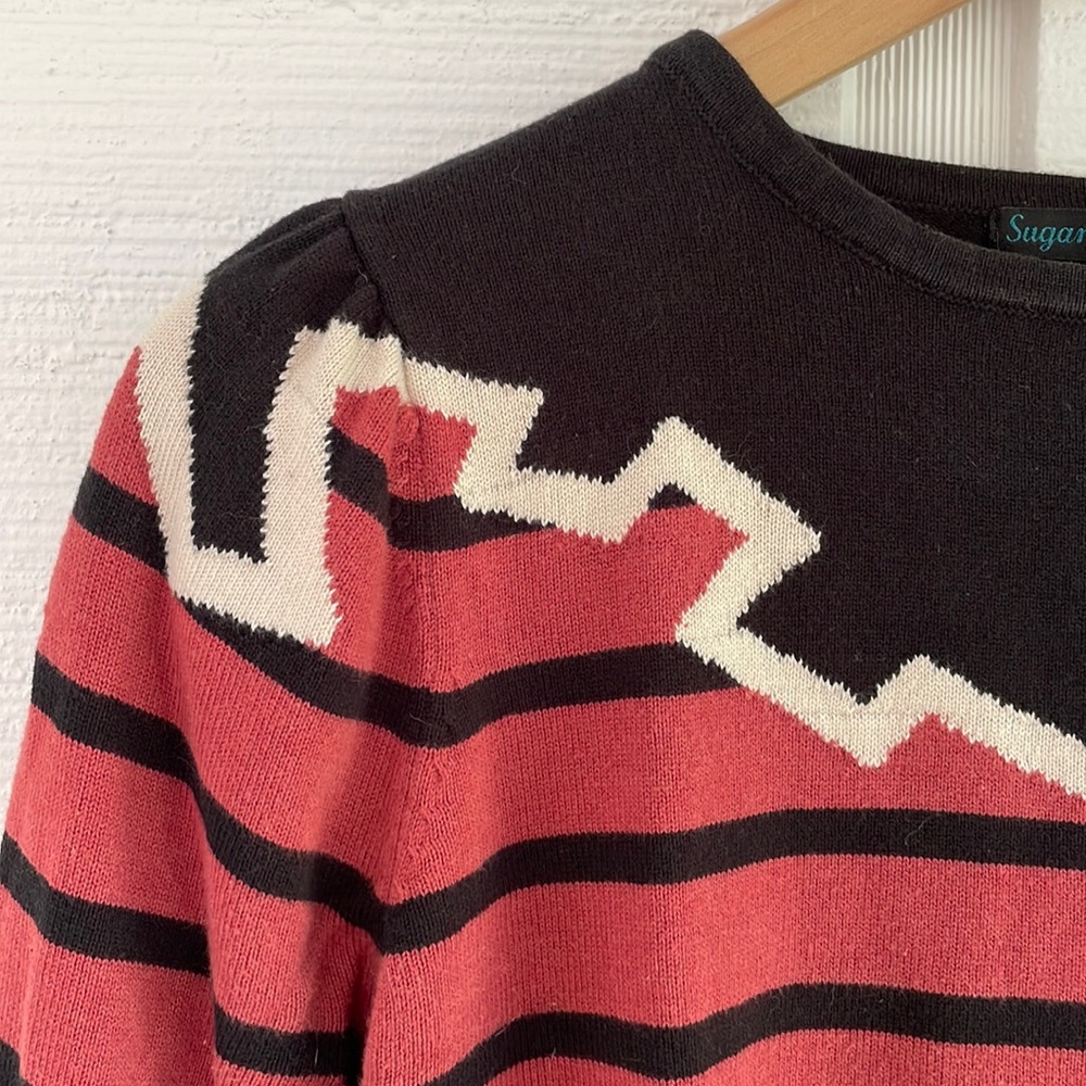Sugarhill Boutique Navy Cream Dusty Rose Top Sweater - Picture 2 of 6